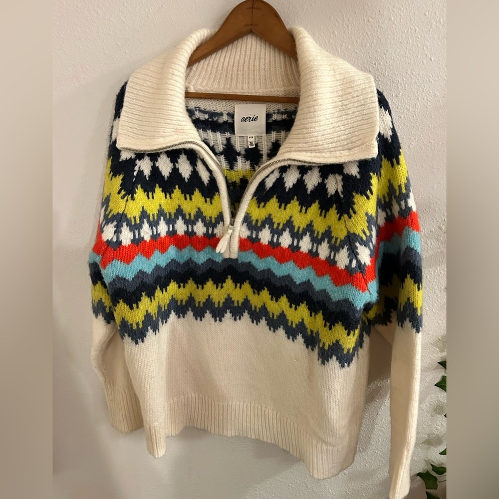 Aerie Colored Pattern Quarter Zip Sweater